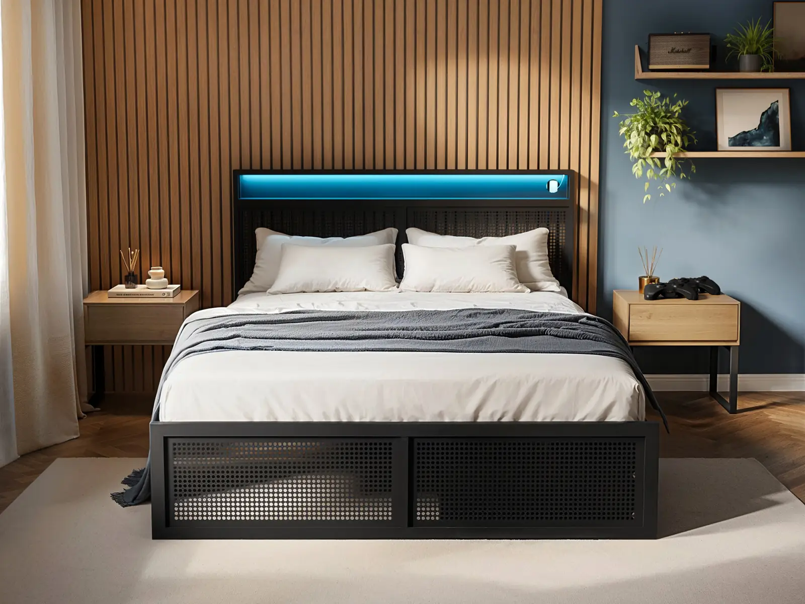 Flair Callan Metal Bed with Storage & LED Black - Image 4