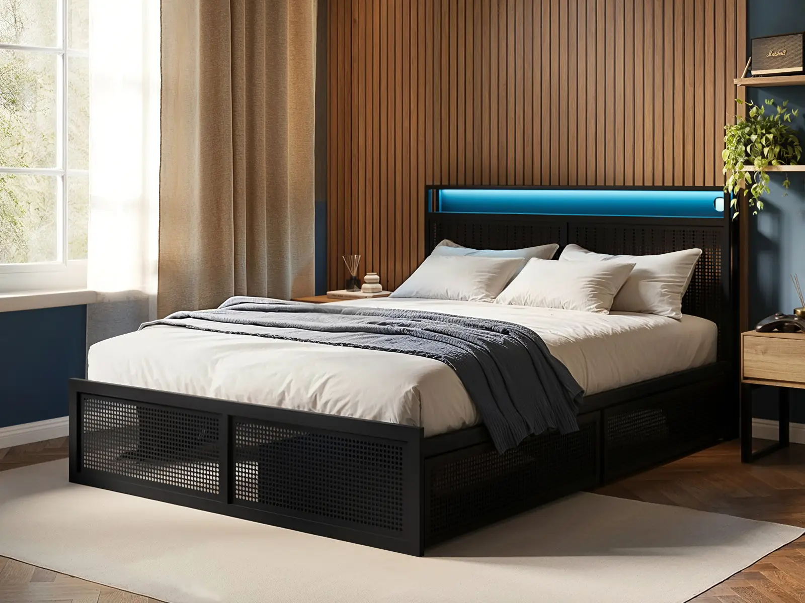 Flair Callan Metal Bed with Storage & LED Black - Image 5