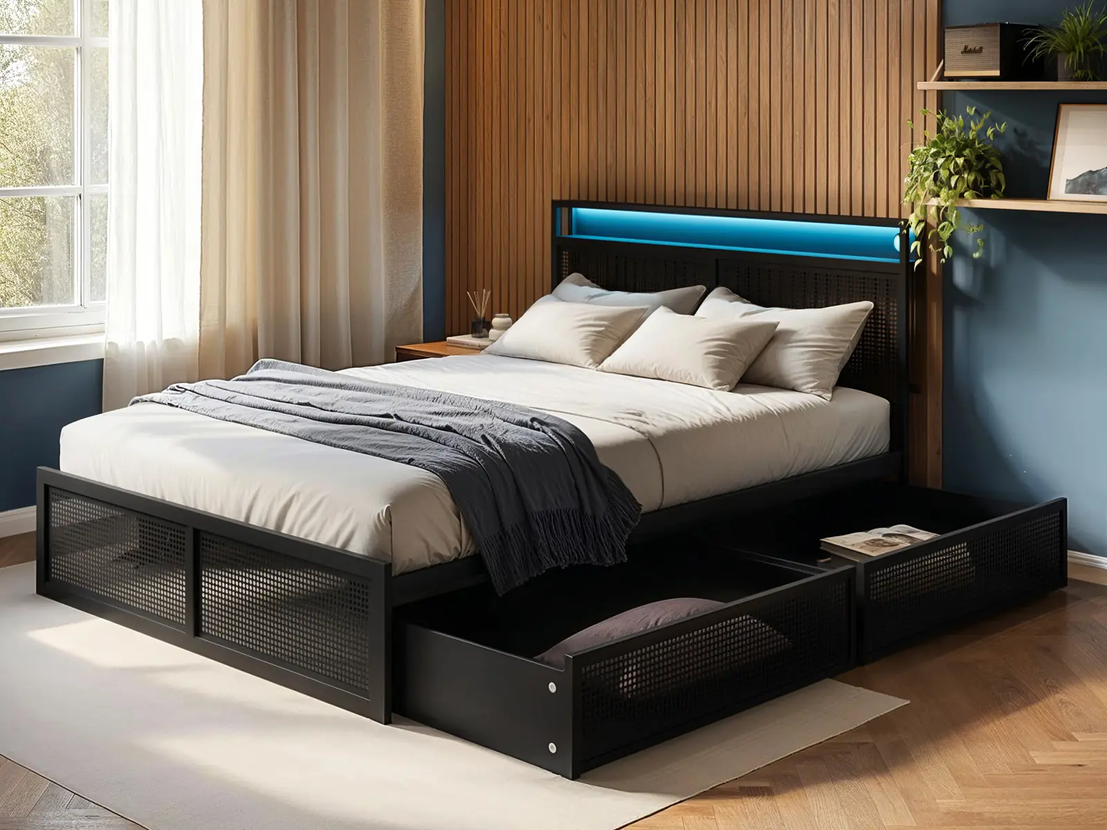 Flair Callan Metal Bed with Storage & LED Black - Image 3