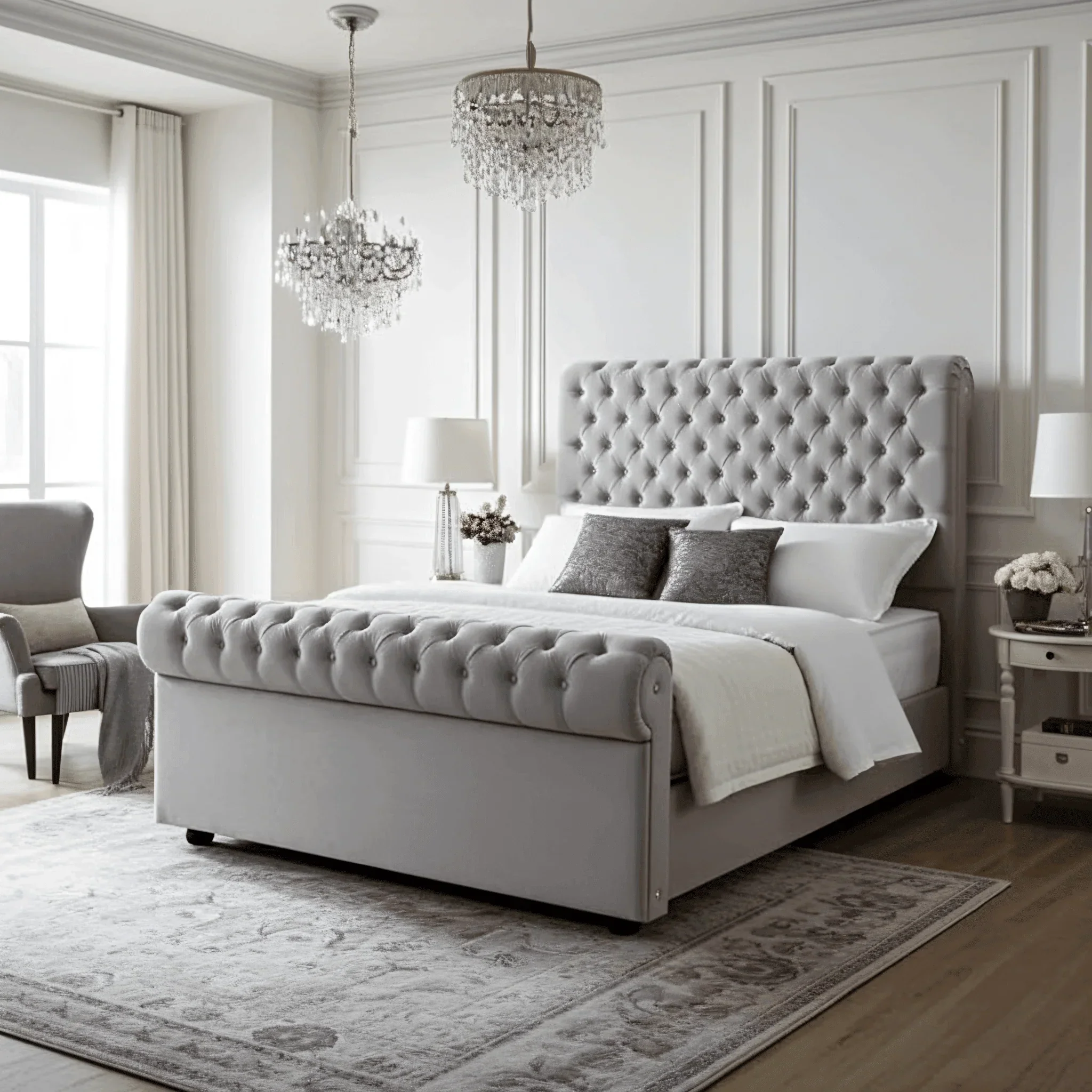 Traditional Sleigh Bed Frame – Chesterfield Design - Image 3