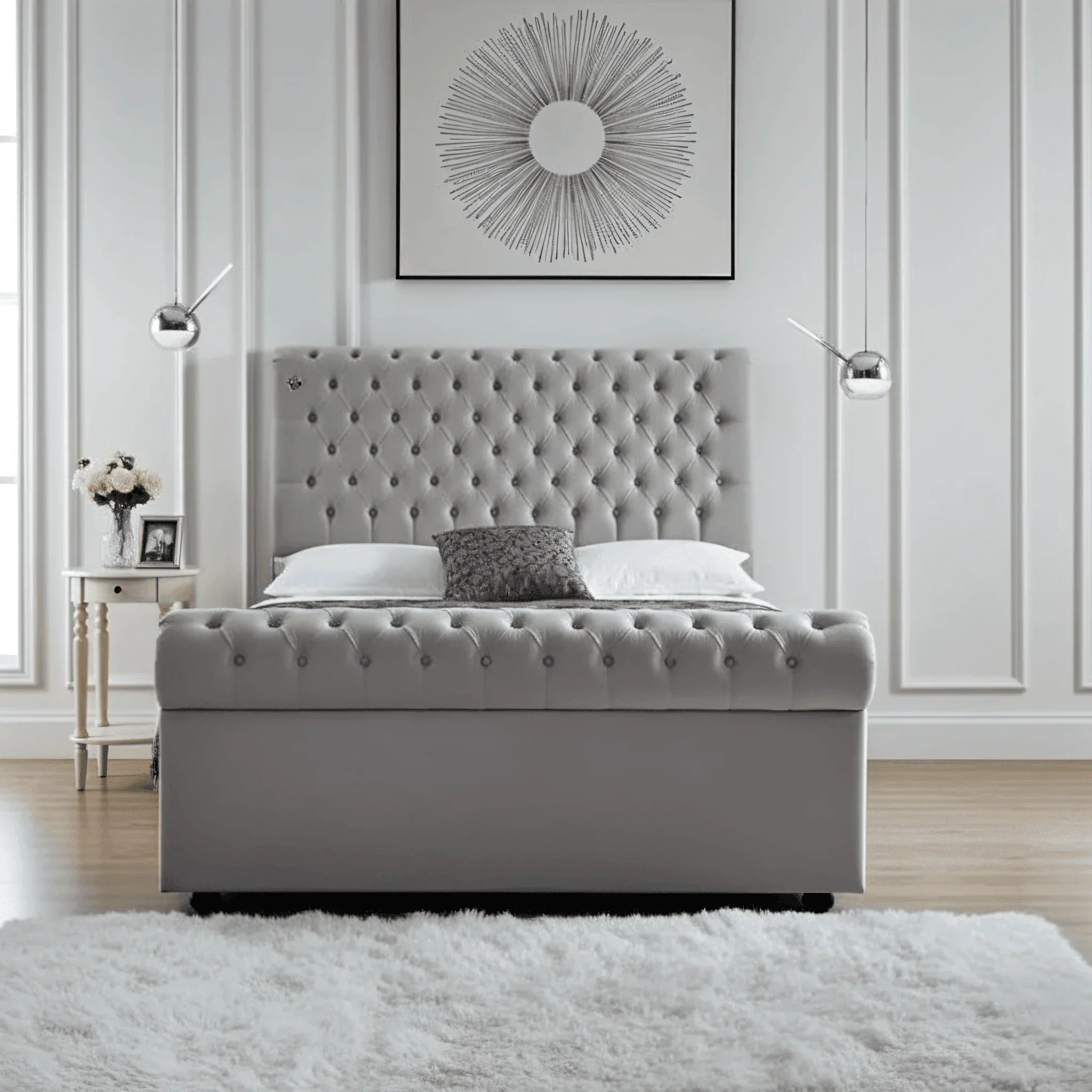 Traditional Sleigh Bed Frame – Chesterfield Design - Image 2